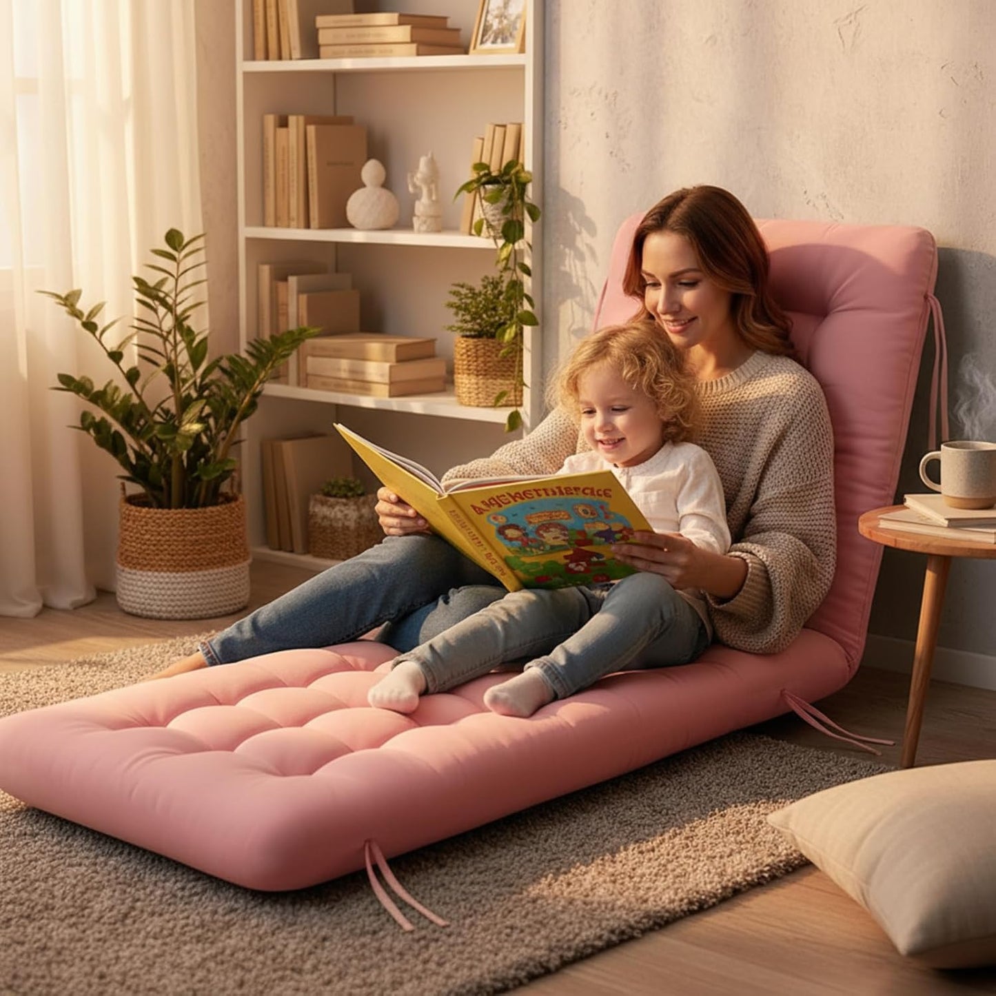 Vercraft Long Floor Cushion Large Floor Cushion with Brushed Cotton Jumbo Lounger Pillow for Outdoor Indoor Bay Window Meditation Yoga Reading Sleeping(Pink)