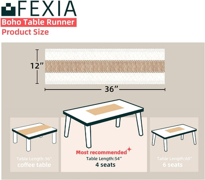FEXIA Boho Table Runner for Thanksgiving Fall Christmas Home Decor with Tassels 72 Inches Long Pottery barn Furniture Farmhouse Rustic Macrame Burlap Table Decoration for Living Room (12x72 Inches)