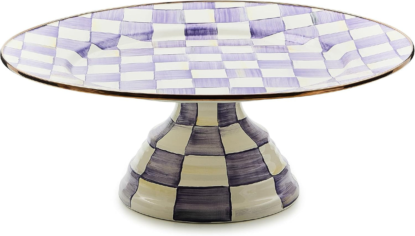 MACKENZIE-CHILDS Enamel Pedestal Serving Platter, Decorative Serving Dish for Food, Small, Black-and-White Courtly Check