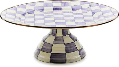 MACKENZIE-CHILDS Enamel Pedestal Serving Platter, Decorative Serving Dish for Food, Small, Black-and-White Courtly Check