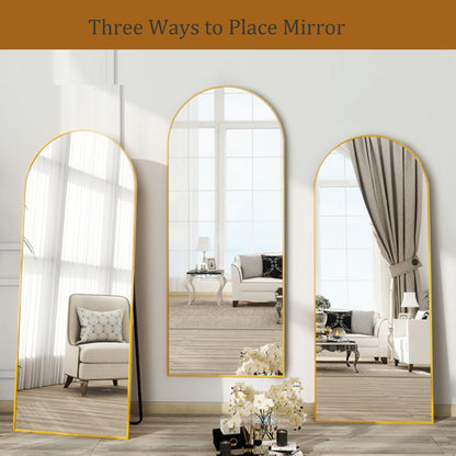Dewfig Arched Full Length Mirror, 76"x34" Large Floor Mirror, Full Body Mirrors for Leaning or Hanging, Standing Mirrors for Bedroom, Living Room,Dressing Room, Aluminum Alloy Frame, Black