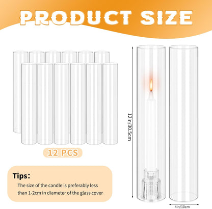 24 PCS Hurricane Candle Holder, 2.5" W x 14" H Open Ended Glass Candle Cylinder Sleeve, Clear Glass Cylinder Candle Holder, Open Flame Candle Chimney Tube Cover, Bottomless Cylindrical Glass