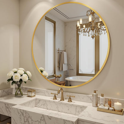 Antok 30 Inch Round Mirror for Wall, Round Bathroom Mirror, Circle Wall Mirrors with Black Metal Frame, Circle Mirrors Suitable for Wall, Bathroom, Vanity, Living Room, Entryway