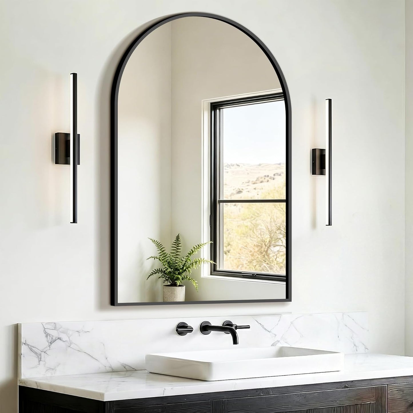 FICTOR Bathroom Mirror for Wall, Arched Vanity Bathroom Mirror for Over Sink, Metal Framed with HD Shatter-Proof Glass for Entryway, Living Room,Bedroom(2 Pack 24” x 36”, Black)