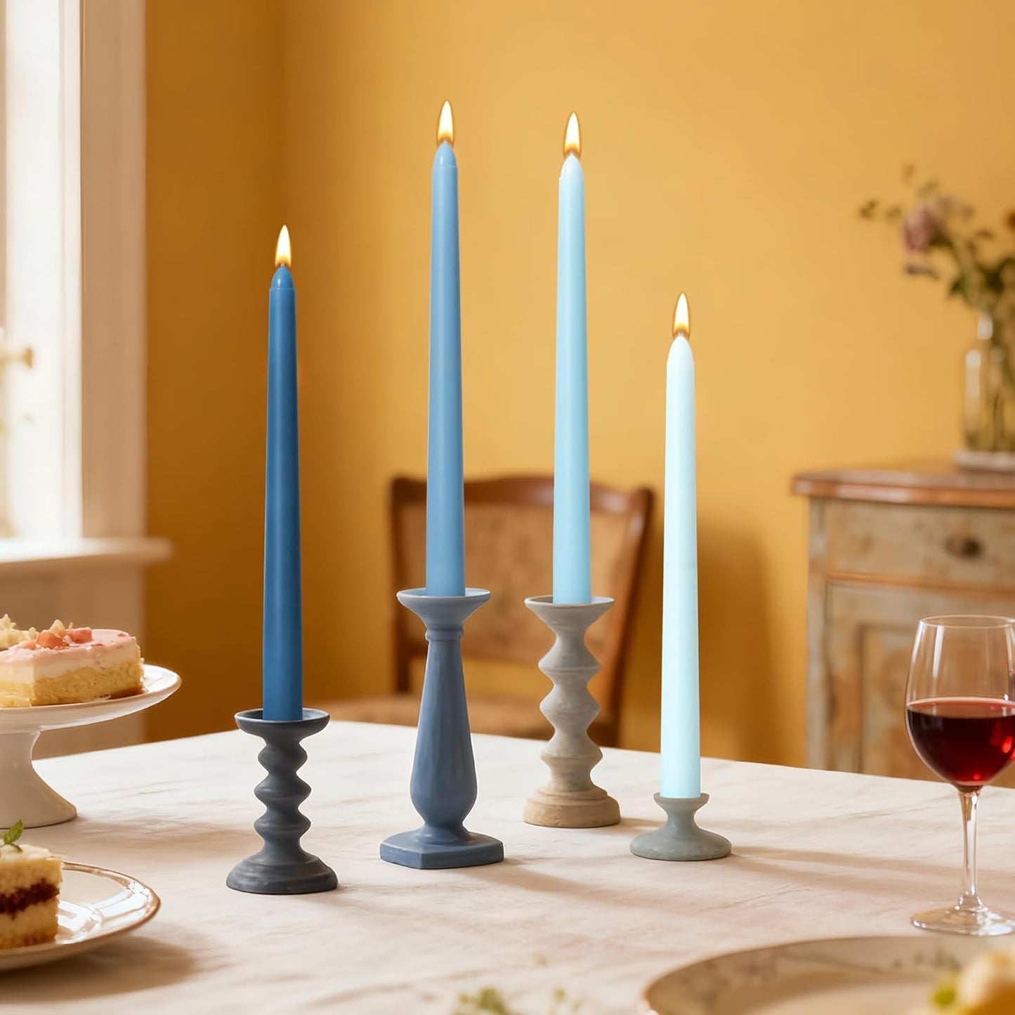 Viyffo Taper Candles, 10 Inch, 4 Pack, Olive Glow – Unscented, Dripless & Smokeless Design, Up to 8 Hour Burn – Long Tall Taper Candlesticks for Wedding, Dinner & Home Decor