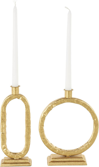 Deco 79 Metal Abstract Decorative Candle Holder Mushroom Inspired Candle Stand, Set of 2 Candlestick Holder 11", 14"H, Gold