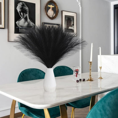 UREYMX Faux Pampas Grass Decor 17.7 Inch 6pcs, Artificial Pampas Grass Fluffy Home Decor, Short Vase Room Decor pompous Grass Flower Arrangement for Boho Home Wedding Decoration (Black)