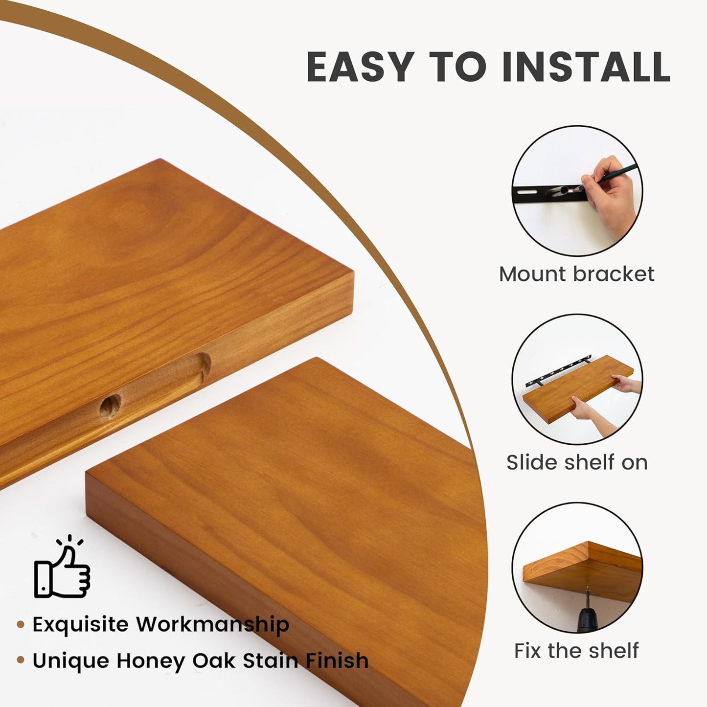 Floating Shelves 36 Inches Long - 8 Inch Deep Rustic Premium Solid Pine Wood for Storage - Farmhouse Wall Mounted for Living Room - Heavy-Duty Metal Bracket - 36" W x 8" D - Set of 2 - White Color