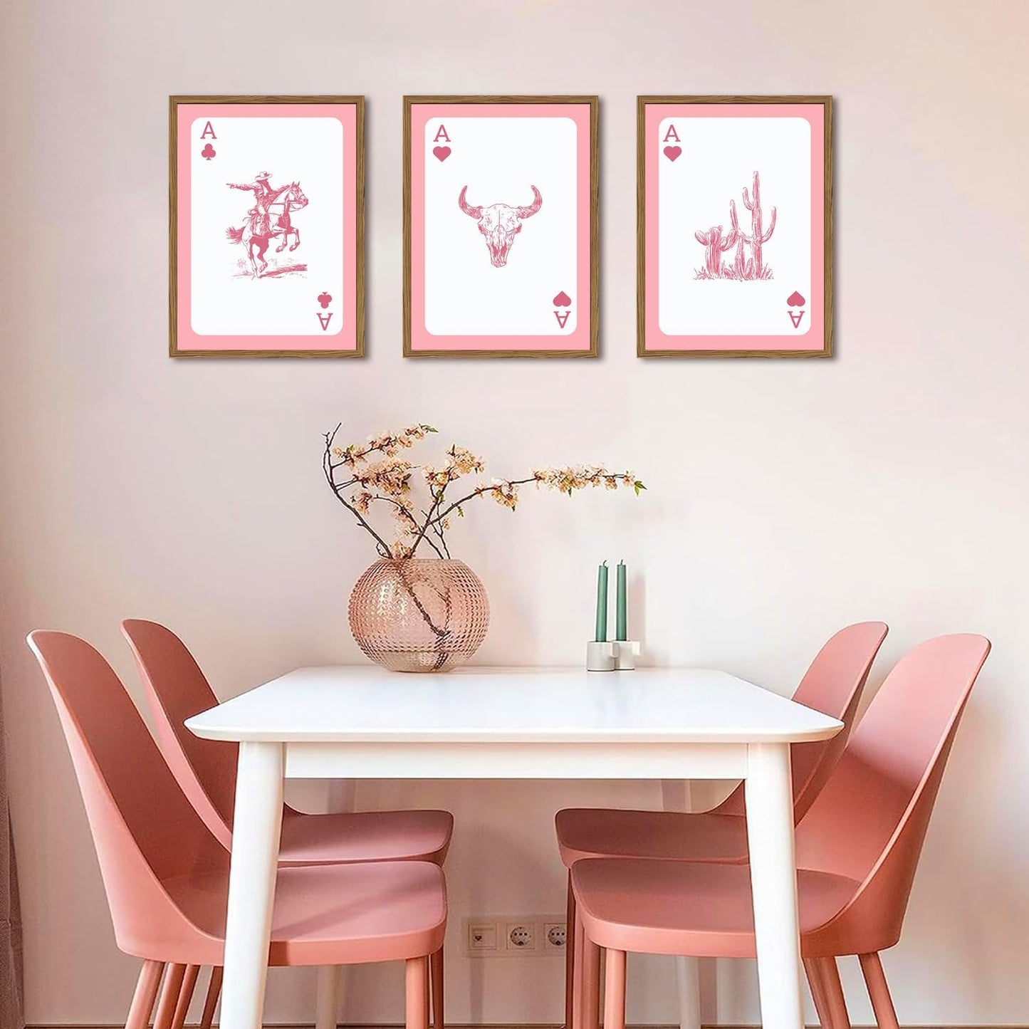 Western Wall Art Set of 3, Southwestern Cowboy Playing Card Wall Decor, Longhorn Bull Skull and How Lucky are We Poster Canvas Painting Prints for Bedroom Living Room 12x16 inch Wood Framed