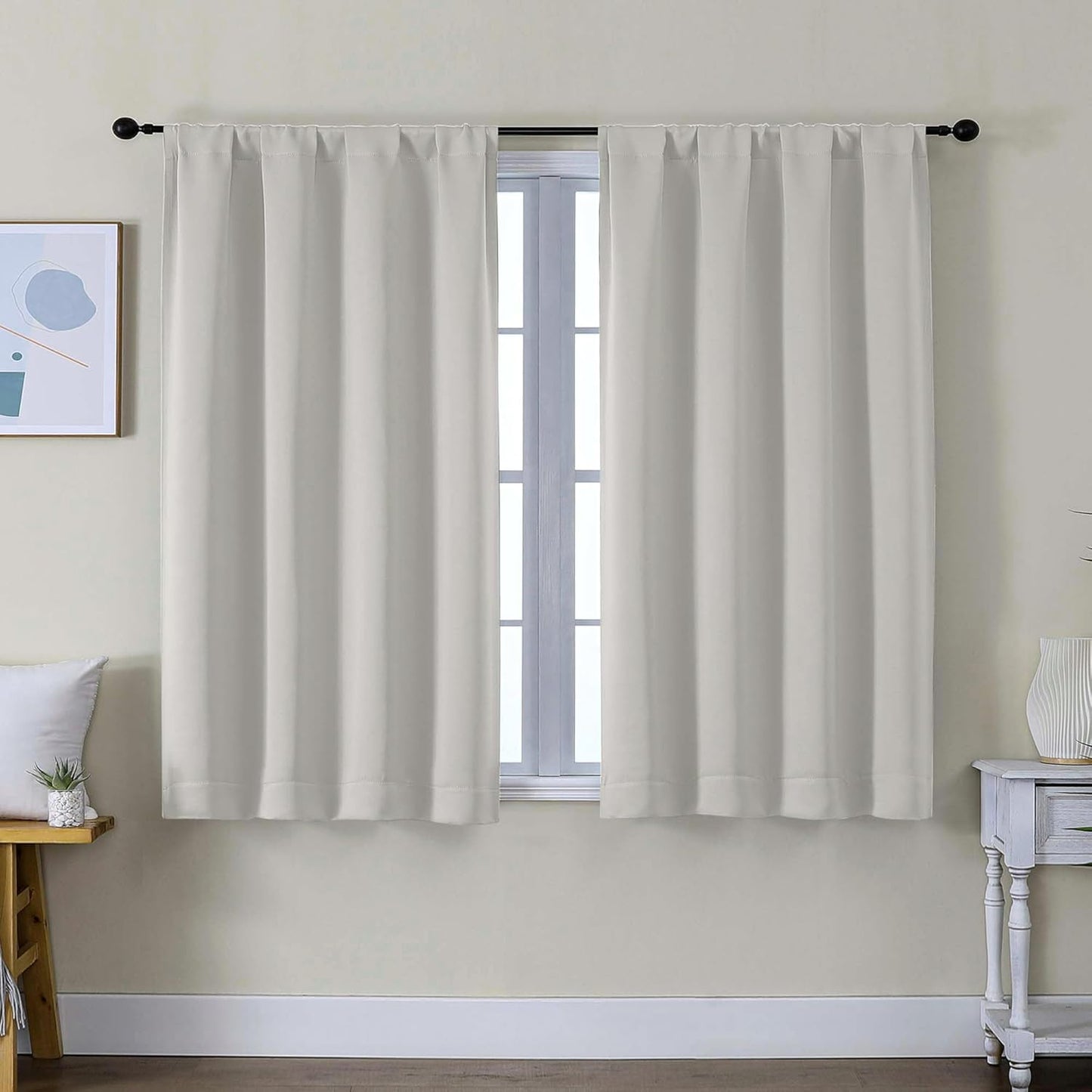 Simplebrand Ava Sage Green Blackout Curtains for Bedroom 63 Inch Length 2 Panels Set, Solid Thermal Insulated Energy Saving Rod Pocket Window Treatment Curtains Blackout Drapes, W40 x L63 Inch, Sage - Colors A