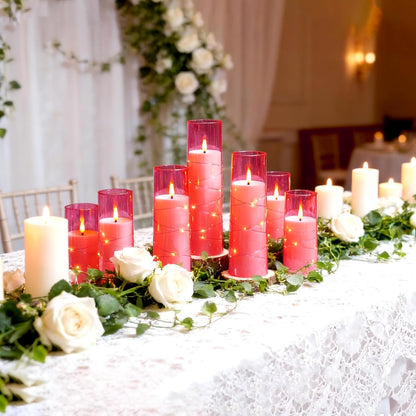 Nimiko Flickering Flameless LED Candles, 9 Pcs with Embedded Star String, Acrylic LED Pillar Candles with Remote, Suitable for Home Decoration (White)