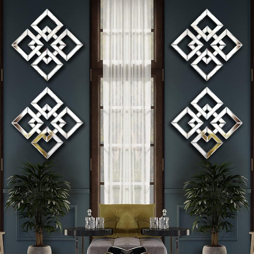 QMDECOR 2 Pack Silver Mirrored Square Wall-Mounted Mirrors Modern Glam Accent Decor for Home