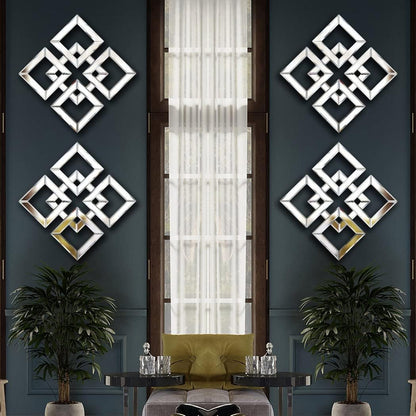 QMDECOR 2 Pack Silver Mirrored Square Wall-Mounted Mirrors Modern Glam Accent Decor for Home