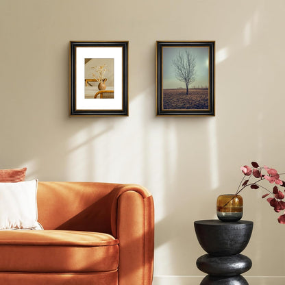 Golden State Art, 11x14 Photo Frame with Mat for Pictures 8x10 and Real Glass (Dark Gold Brown & Bronze Pewter Panel with White Color Mat, 1.25 Inch Frame Border)