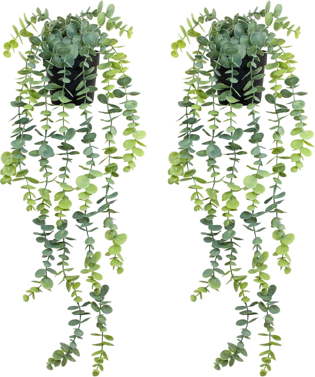 LOYWREE Fake Plants Indoor Artificial String of Pearls Plant in Black Pots, Realistic Green Faux Succulent Hanging Plants for Shelf Decor Desk Home Garden Decorations