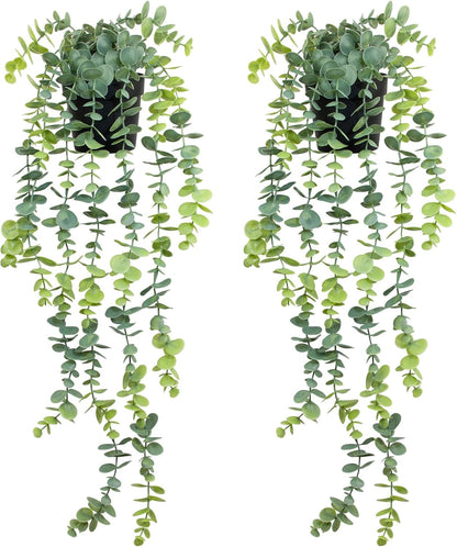 LOYWREE Fake Plants Indoor Artificial String of Pearls Plant in Black Pots, Realistic Green Faux Succulent Hanging Plants for Shelf Decor Desk Home Garden Decorations