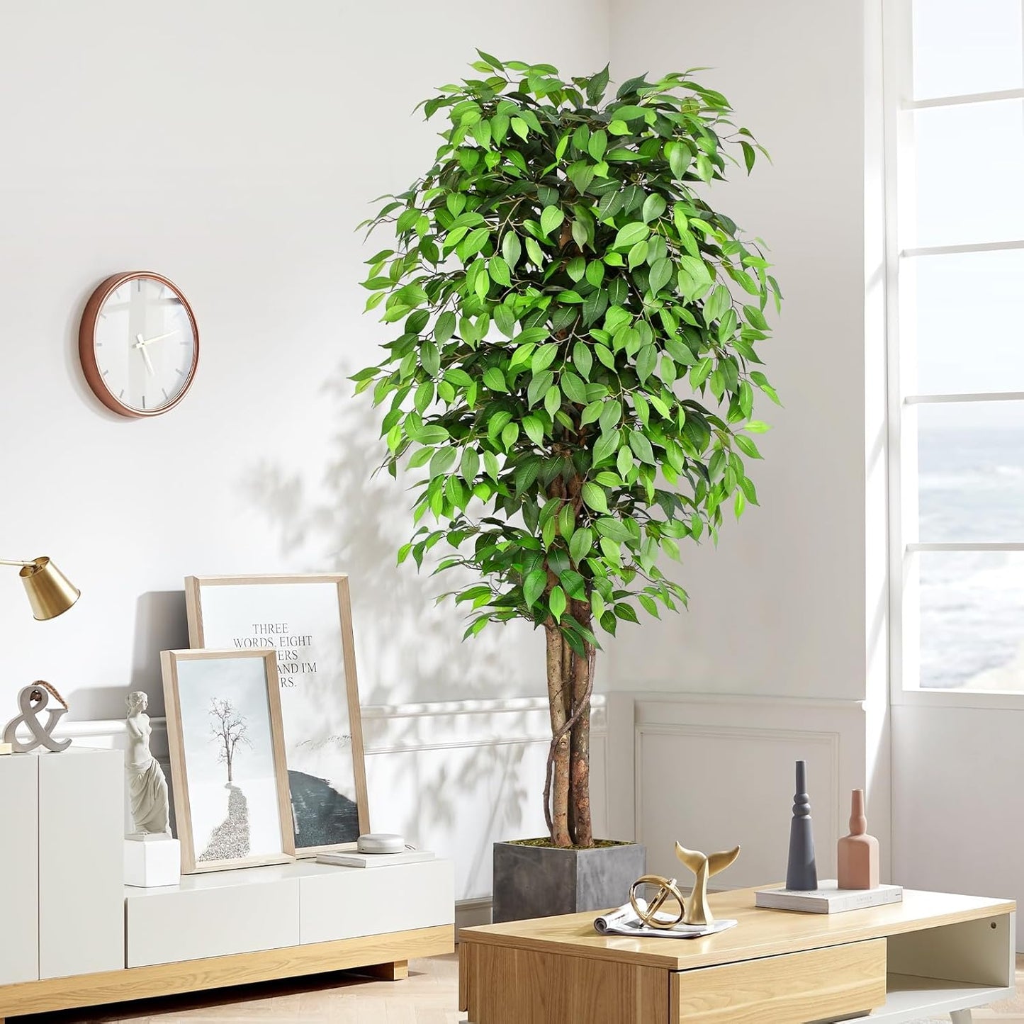 7ft Large Ficus Artificial Trees with Natural Curved Trunks, 84" Tall Lush Faux Tree for Home Decor Indoor, Green Lifelike Fake Ficus Tree Artificial Plants in Pot