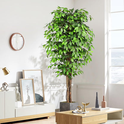 7ft Large Ficus Artificial Trees with Natural Curved Trunks, 84" Tall Lush Faux Tree for Home Decor Indoor, Green Lifelike Fake Ficus Tree Artificial Plants in Pot