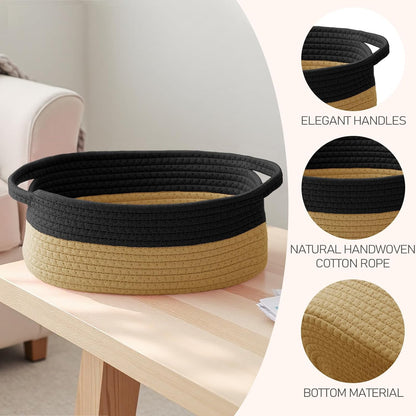 JMvicyroam Woven Basket,Small Rope Storage Bin with Handles & Ribbon Bag, Organizer for Shelves Closets,Gift Basket Empty for Birthday,Books,Dog Toys,White