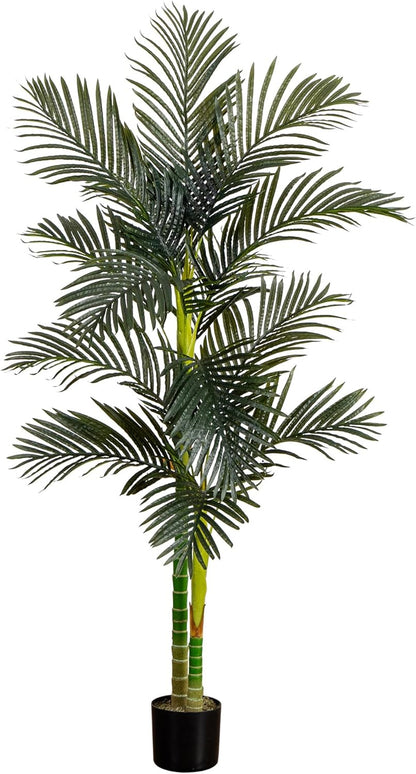 Nearly Natural 6.5ft Artificial Golden Cane Palm Tree, Lifelike Silk Indoor Palm With Three Textured Trunks Flexible Fronds Nursery Planter, Low Maintenance