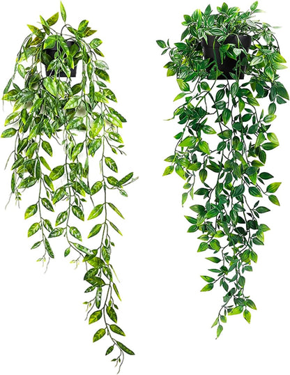 Clearain 1pcs Fake Hanging Plants, Artificial Small Potted Plants, Mini Faux Succulent Plant for Indoor Outdoor Aesthetic Office Living Room Shelf Home Decor (Eucalyptus leaves-1pcs)
