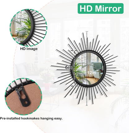 Gold Sunburst Mirrors for Wall Decorative Metal Round Art Mirrors Large Wall Decor Hanging Mirror for Bathroom Bedroom Living Room Vanity Entryway 16"
