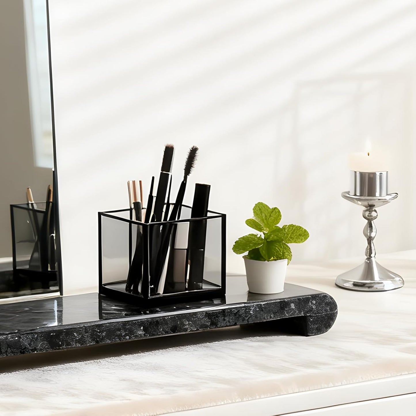 Natural Marble Tray Marble Pedestal Stand for Kitchen Counter, Bathroom, Home Decor, Small Plant Tray 4.02" x 15.98" Soap Dish Holder for Jewelry, Vanity, Counter Luxury Decorative Tray (Kashmir Gold)