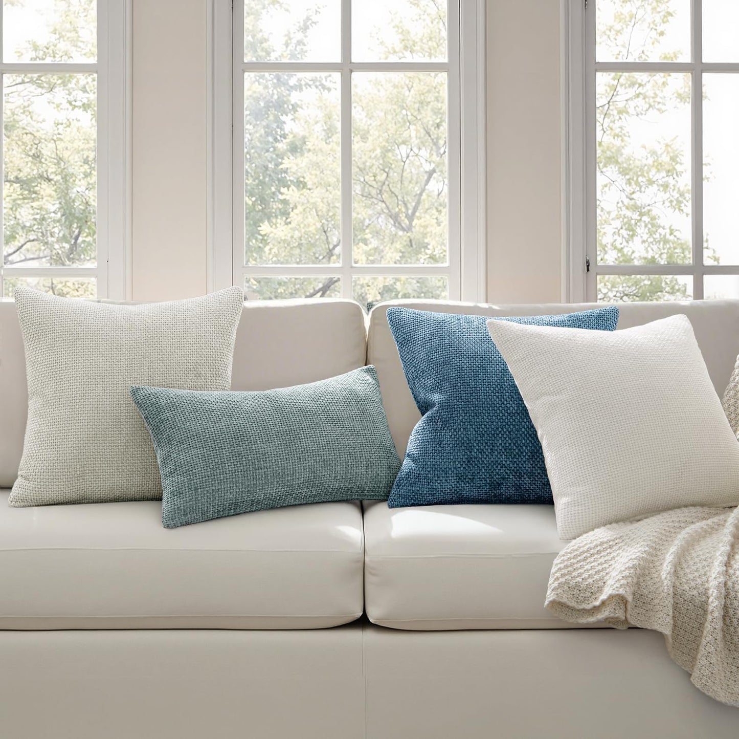MIULEE Pack of 2 Couch Throw Pillow Covers 18x18 Inch Neutral Beige Modern Boho Accent Decorative Pillow Covers Soft Chenille Farmhouse Cushion Covers for Home Decor Bed Sofa Living Room