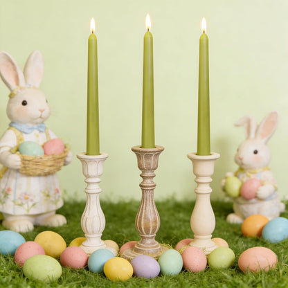 12-Pack Olive Green Taper Candles, 10 Inch Unscented Dripless Candlesticks, Long-Lasting Burn Time of 7-8 Hours, Perfect for Christmas Home Décor Spring and St. Patrick's Day
