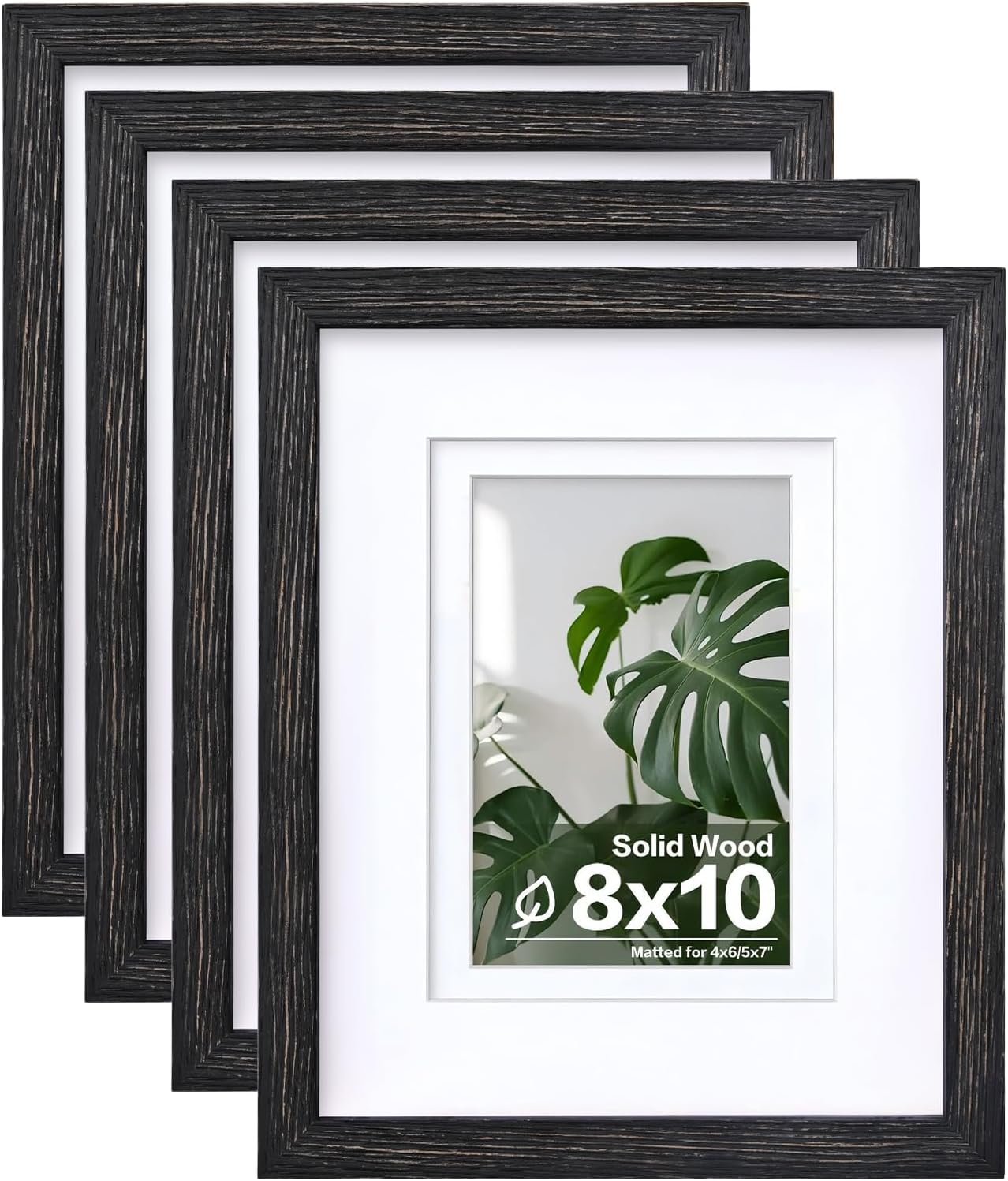 Egofine 8x10 Picture Frames Set of 4, Made of Solid Wood Covered by Plexiglass 4x6 and 5x7 with Mat or 8x10 without Mat, for Table Top Display and Wall Mounting Photo Frame Black