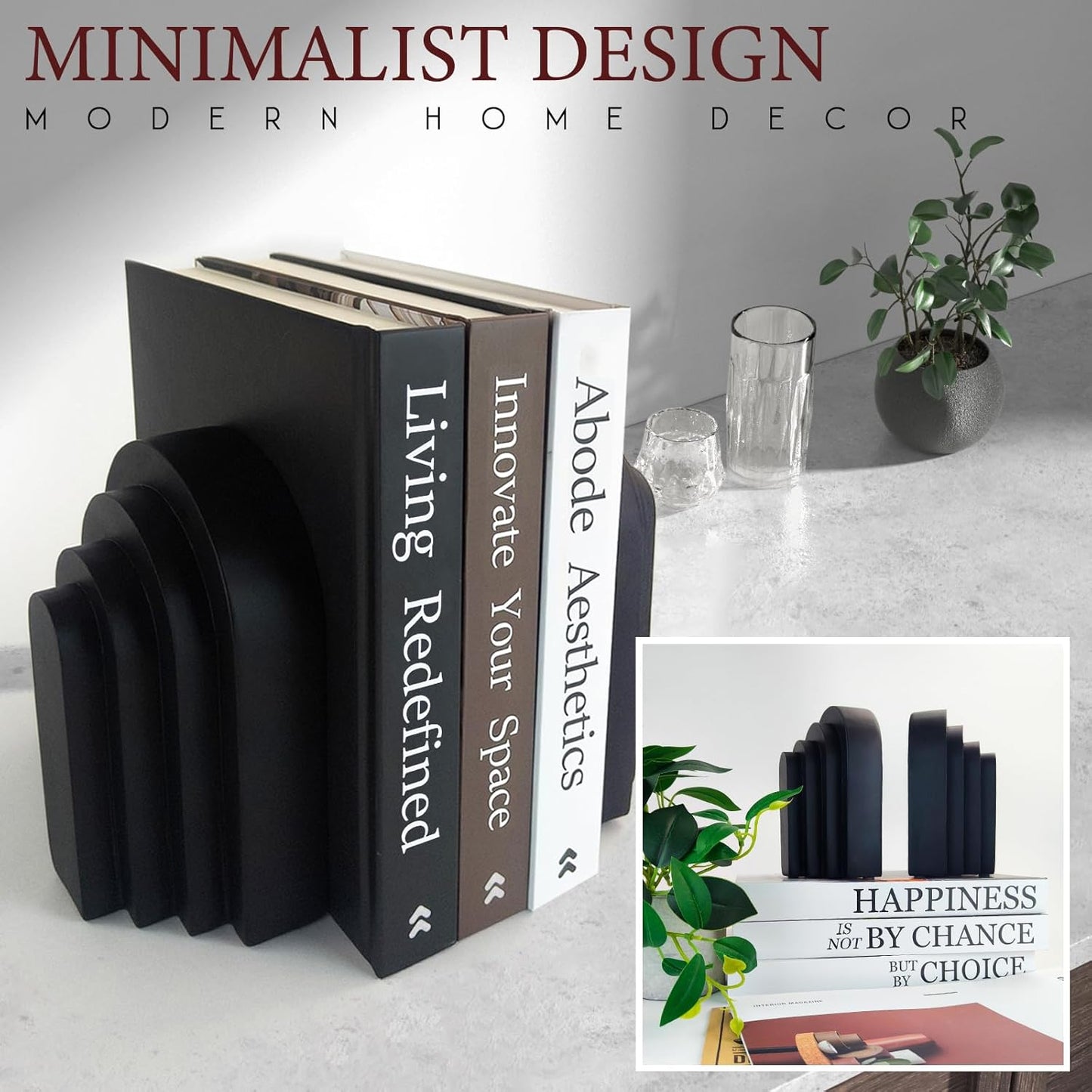 Heavy Duty Book Ends for Shelves, Decorative Book Stopper for Shelves, Resin Decor Bookends for Heavy Books, Modern Home Decor Aesthetic Bookend Aesthetically Pleasing Layered Arch Design, Set of 2