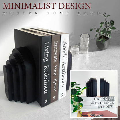 Heavy Duty Book Ends for Shelves, Decorative Book Stopper for Shelves, Resin Decor Bookends for Heavy Books, Modern Home Decor Aesthetic Bookend Aesthetically Pleasing Layered Arch Design, Set of 2
