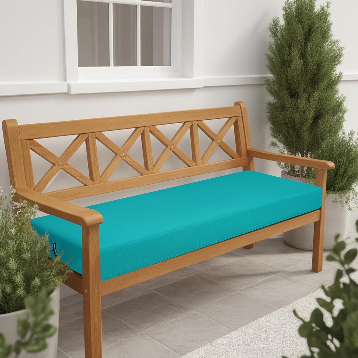 idee-home Outdoor Bench Cushion Waterproof, Bench Cushions for Outdoor Furniture, Patio Porch Swing Replacement Seat Pad with Ties for Garden Backyard, 48 x 18 Inch Red