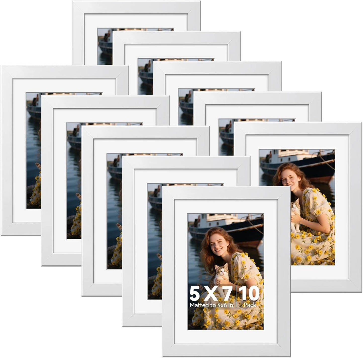HappyHapi 4x6 Picture Frames Set of 10, Tabletop or Wall Display Pictures 3.5x5 with Mat or 4x6 Without, Multi Photo Frames Collage (Black)
