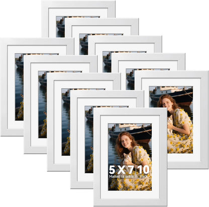 HappyHapi 4x6 Picture Frames Set of 10, Tabletop or Wall Display Pictures 3.5x5 with Mat or 4x6 Without, Multi Photo Frames Collage (Black)