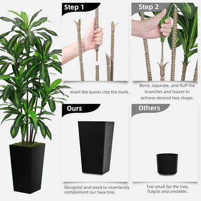 Artificial Dracaena Plant Indoor 5FT - Fake Tree with White Tall Planter - Faux Yucca Tall Fake Floor Plant in Pot - Artificial Trees for Home Office Living Room Decor Indoor