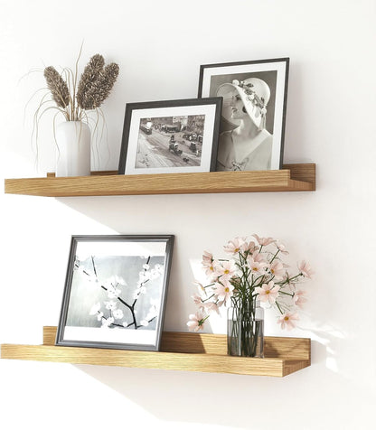 White Floating Shelves for Wall Decor, Wall Mounted Wood Storage Shelf for Bedroom, Living Room, Bathroom, Kitchen, Nursery, Display Picture Ledge Shelf with Lip Set of 2-14 Inches, White