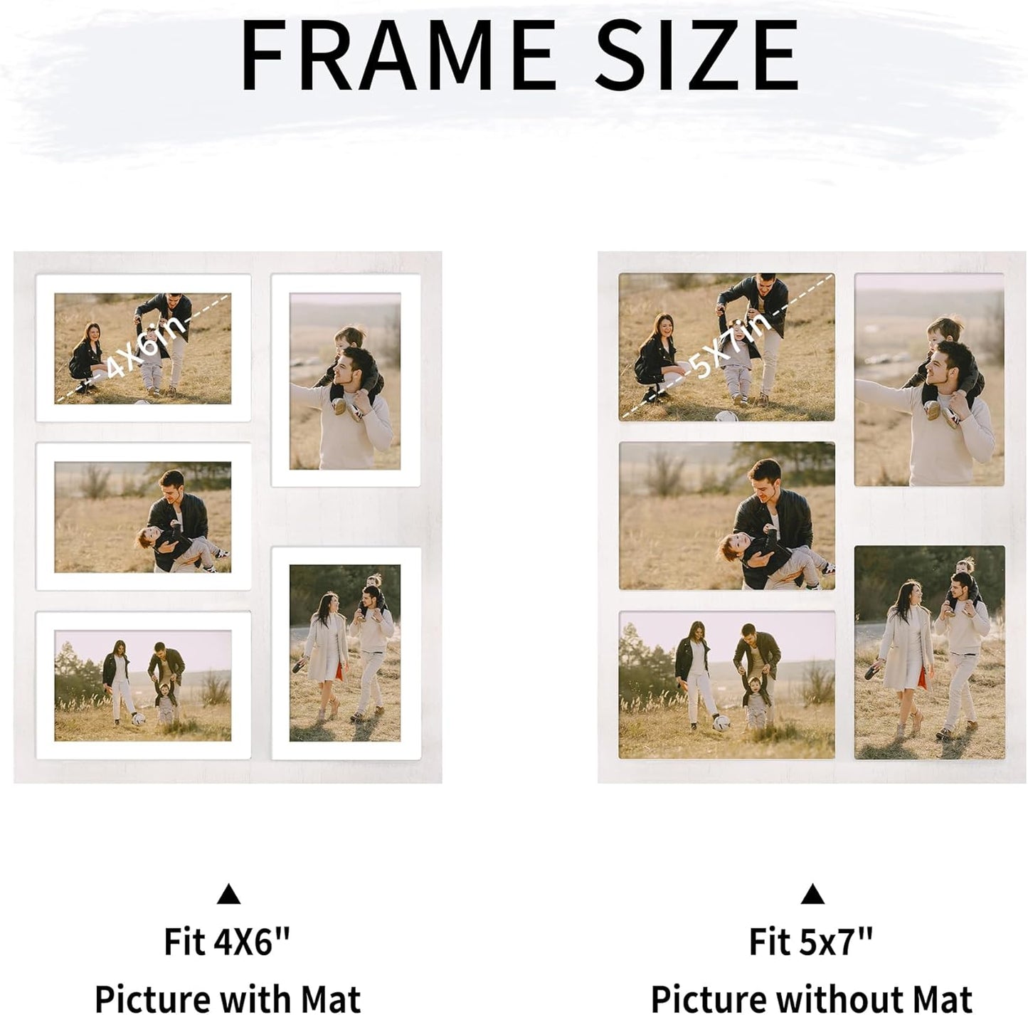 YESKAY 4x6 Picture Frame Collage for Wall Decor, Multiple Photo Collage Frames with Tempered Glass, 7-Opening for 4 x 6 Picture Frames, Rustic Brown, 1 Pack