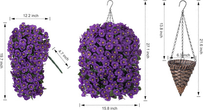 HyeFlora Artificial Flowers for Outdoors, 2pcs Faux Silk Pansies Flowers UV Resistant Fake Hanging Flower Plants for Outside Planters Porch Yard Patio Window Box (Mix Purple)
