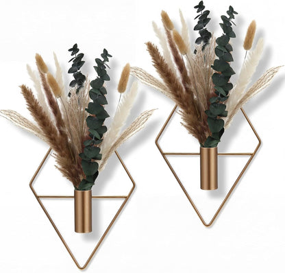 Jexine 4 Pcs Hanging Planters with Artificial Eucalyptus Metal Hanging Vase Indoor Plants Holder Modern Geometric Boho Bathroom Wall Decor for Living Room Home Office(Black)