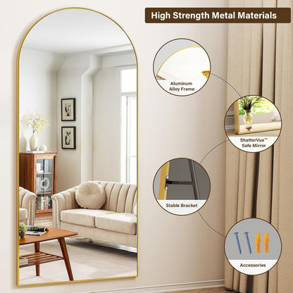 XRAMFY 56"x21" Arched Full Length Mirror Floor Mirrors with Aluminum Alloy Frame Free-Standing Wall Mounted Floor Mirrors or Large Dressing Mirror, Black Mirror Full Length