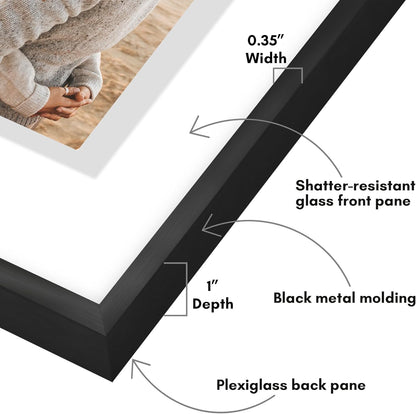 Americanflat Aluminum 11x14 Floating Picture Frame with Shatter-Resistant Glass - Use as 8x10 Picture Frame or Display 11x14 Photo - Signature Float Collection - Photo Frames for Wall Display - Black