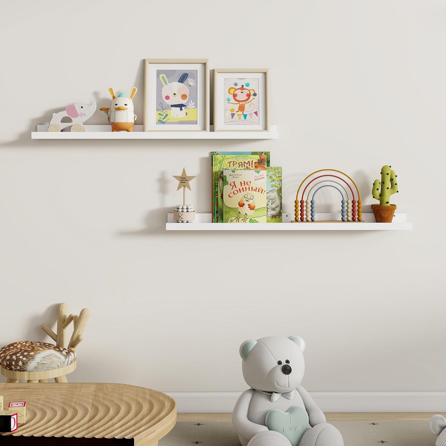 Dreamland Picture Ledge Shelf for Wall, Floating Shelves Set of 2, 48 Inch Long Floating Shelves with Lip for Living Room, Bedroom, Bathroom, Kitchen, White