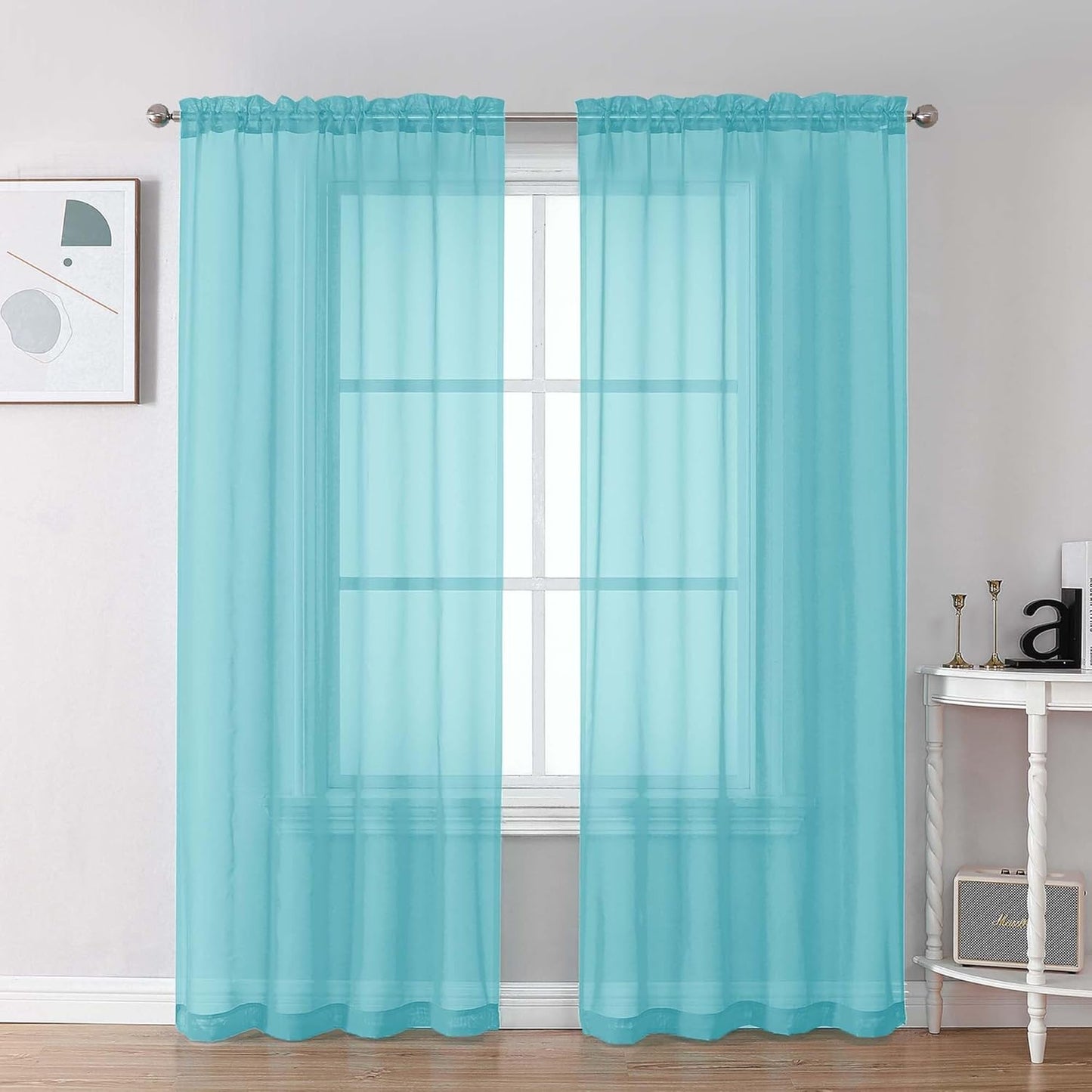 Chyhomenyc Sheer White Valances for Windows 2 Pack, Small Window Curtains for Living Room Bathroom Cafe Laundry Basement, Modern Top Dual Rod Pocket Voile Curtain, 42W x 14L inches, White - Colors A
