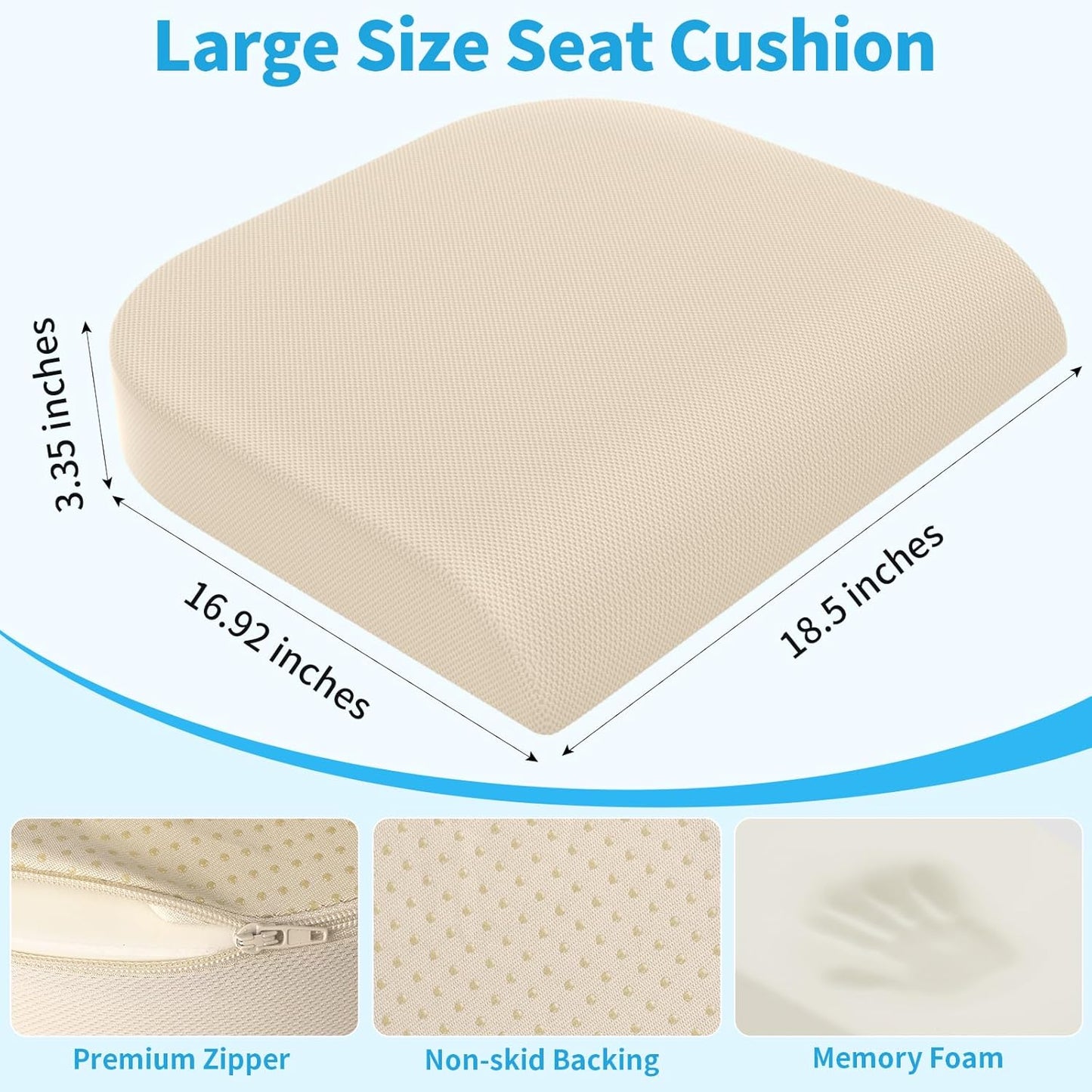 TranquilRelax Large Seat Cushion, Memory Foam Cushion for Long Sitting Hours on Office Chair, Car Seat, Non-Slip Chair Pad for Sciatica, Coccyx, Tailbone Pain Relief & Post-Surgery Recovery (Black)