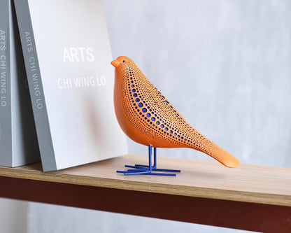 Quoowiit Bird Figurine, Modern Sculpture and Statues for Home Decor, Animal Statues for Bookshelf, Table, Entryway, Fireplace, Resin Decorative Sculpture with Chic Polka Dots Art Design (White)