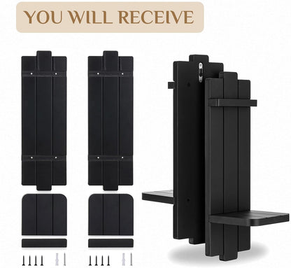 Candle Sconces Black Wall Decor Set of 2 - Wood Wall Candle Holders Set of Two for Small Plants Pillar Candles Tealight - Gothic Distressed Decor for Living Room