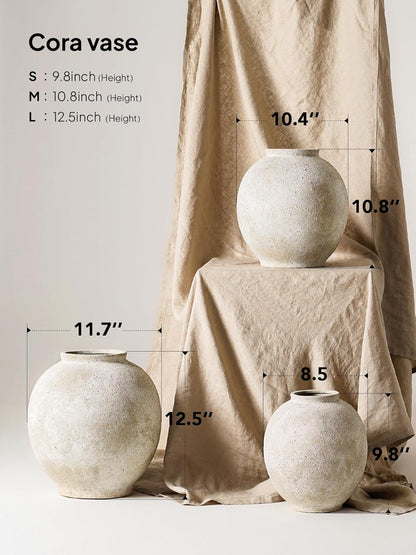Large White Ceramic Vase - 9.8 Inch Rustic Farmhouse Flower Vase for Home Decor, Minimalist Tall Vases for Living Room, Table, Bathroom, Holiday & Weddings (Sandstone White)