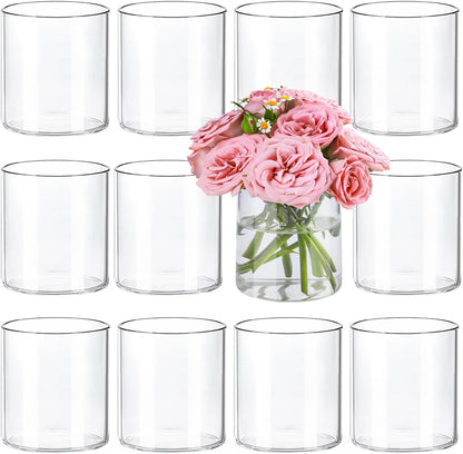 TBWIND 12pcs Glass Cylinder Vases for Centerpieces, 6 Inch Clear Flower Vases for Wedding Decorations and Indoor Home Decor, Hurricane Candle Holder for Table Shelf, Party