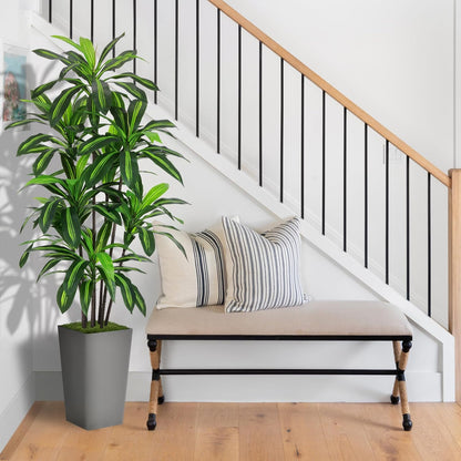 Artificial Dracaena Plant Indoor 5FT - Fake Tree with White Tall Planter - Faux Yucca Tall Fake Floor Plant in Pot - Artificial Trees for Home Office Living Room Decor Indoor